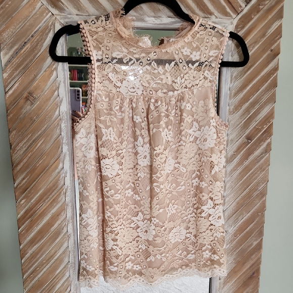 Altar'd State Delicate Lace Blouse in Cream and Brown - Picture 1 of 4